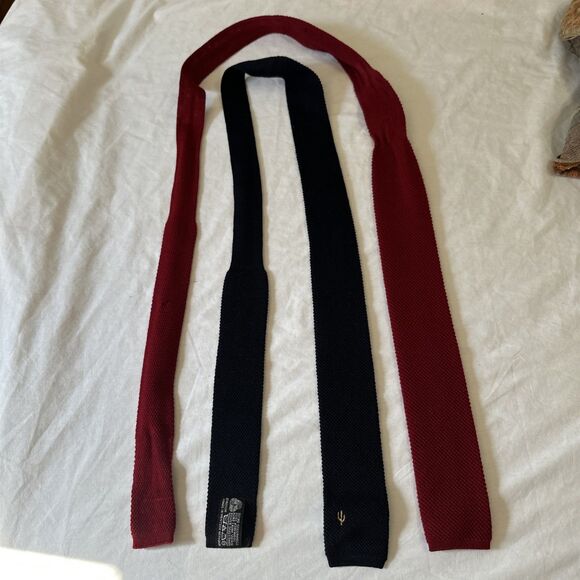 (2) Reine Schurwolle Mens Ties New Wool 2" Wide Navy Blue Red West Germany - Picture 10 of 16